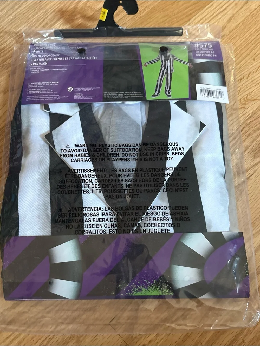 Beetlejuice Kids Black & White Striped Costume NEW Small Suit Halloween